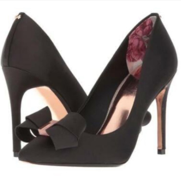Ted Baker Skalett Black Satin Bow Pointed Toe Stiletto Pump Shoes Sz 37 Women - Picture 4 of 7